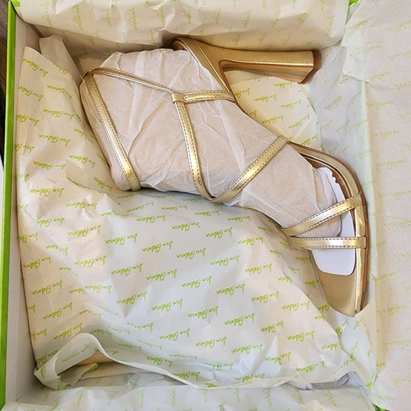 New in original box Sam Edelman Lilly gold leather 4.5 inch heel, size 10 - Picture 10 of 10